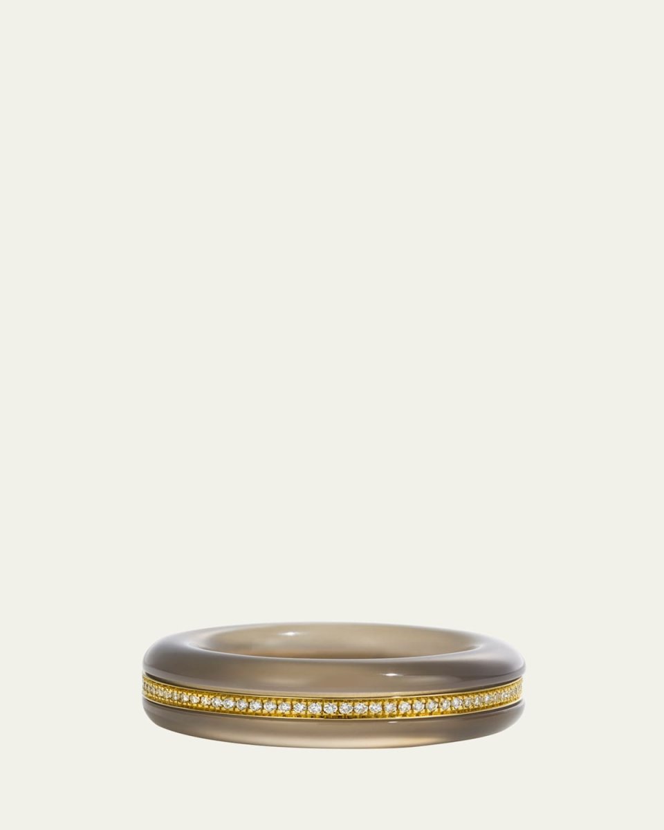 14K Yellow Gold Diamond Essential Gem Stacking Ring with Grey Agate
